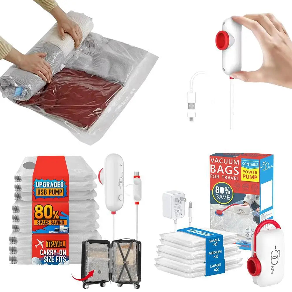 COMPACT-BAGS Bolsas al Vacío para Viajar + Mini aspirador USB